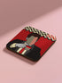 Four square coasters featuring Twin Peaks-inspired designs: Agent Cooper, the Log Lady, a coffee cup, and a mysterious blonde. Bold red backgrounds with black and white zigzag borders.