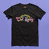 An election 2024 t-shirt with a colorful retro-style graphic that reads "Childless Cat Lady" across the chest. The text is in a playful, curvy font with each word in a different color - "Childless" in yellow-green, "Cat" in pink, and "Lady" in purple. Small cat face icons are incorporated into the letters 'a' in "Cat" and "Lady".