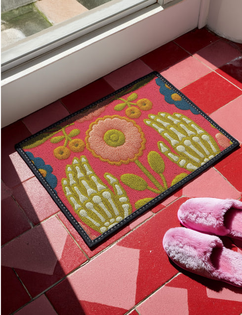 Floral Skeleton Doormat - Pink Maximalist Pastel Goth Decor