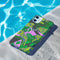 Colorful maximalist phone case with electric yellow tigers prowling through lush green tropical foliage. Psychedelic jungle theme on a purple backdrop. Bold summer design.