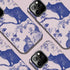 Phone case featuring a blue and pink toile pattern with cats, flowers, and botanical designs. Dual-layer protection available in glossy or matte finish.