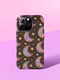 Matte or glossy phone case featuring holographic crescent moons, gold stars, and pearl accents on a black background; available for iPhone, Samsung, and Pixel models