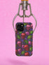 A protective phone case with a gothic cherry skull design featuring red and pink skulls blended with purple cherries and vibrant green leaves. The pattern is outlined in gold and set against a deep blue-purple stained glass background. The case has a smooth matte finish and fits various phone models with precision-cut camera openings.