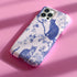 Phone case featuring a blue and pink toile pattern with cats, flowers, and botanical designs. Dual-layer protection available in glossy or matte finish.