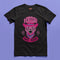 Unisex t-shirt featuring a pink tiger in purple hat and bandana, with "WHOA!" and "EASY TIGER!" text in bold retro style. Available in black and white, sizes S-3XL