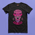 Unisex t-shirt featuring a pink tiger in purple hat and bandana, with "WHOA!" and "EASY TIGER!" text in bold retro style. Available in black and white, sizes S-3XL