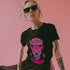 Unisex t-shirt featuring a pink tiger in purple hat and bandana, with "WHOA!" and "EASY TIGER!" text in bold retro style. Available in black and white, sizes S-3XL