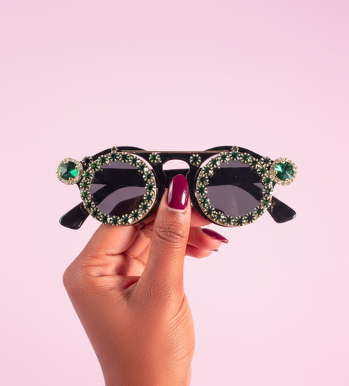 Jeweled Green Glitz Double Flip Sunglasses