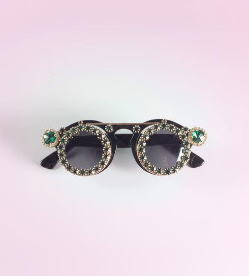 Jeweled Green Glitz Double Flip Sunglasses