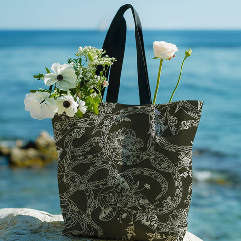 Midnight Garden Serpent Canvas Shoulder Tote
