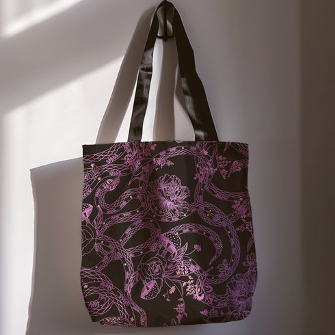 Midnight Garden Serpent Canvas Shoulder Tote in Pink