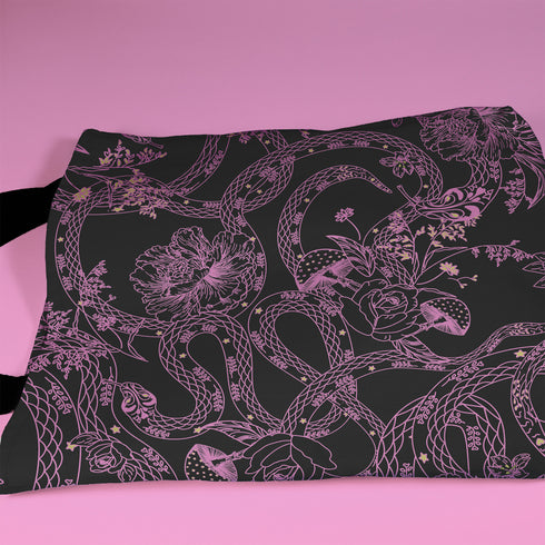Midnight Garden Serpent Canvas Shoulder Tote in Pink