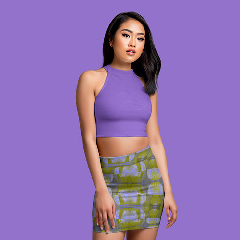 Mirrored Moss Print Mini Skirt