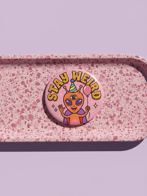 Kidcore Stay Weird Pinback Button Set - Retro Bigfoot Alien Mushroom Badge - Weirdcore Cryptid Gift