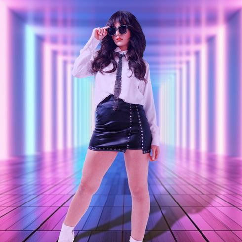 Vegan Leather Studded Mini Skirt