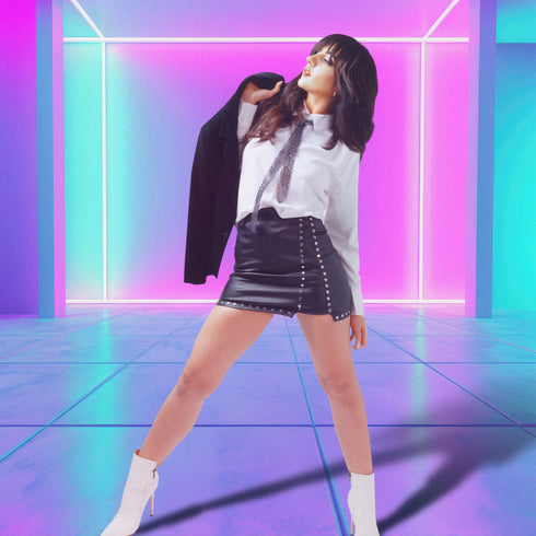 Vegan Leather Studded Mini Skirt