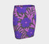 High waisted mini skirt with bold purple and pink floral print in a vibrant, maximalist style. Features a sculpted, body-hugging fit with a 1.5-inch elastic waistband that sits comfortably at the natural waist. Made from eco polyester and spandex blend that is stretchy, quick-drying, odor-resistant, and includes UPF 50 UV protection. Available in standard or glittery metallic finish in sizes S to XL.