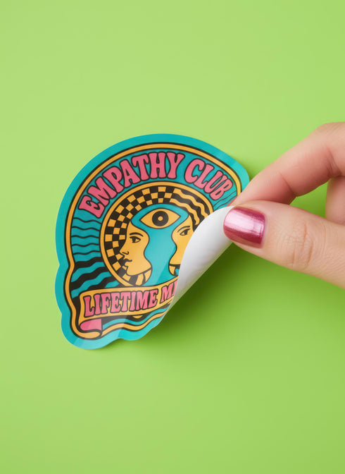 Retro Empathy Club Sticker: 70s Psychedelic Witchy Decal with Spiritual Third Eye for Laptop, Journal
