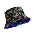 Vibrant snakeskin pattern bucket hat in green, purple, and pink hues,