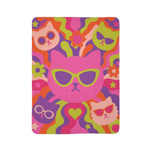 Psychedelic Trippy Cat Sherpa Blanket