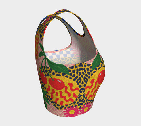 Cherry Leopard Crop Top - Bold Festival Tropical Tank With UPF 50 Sun Protection