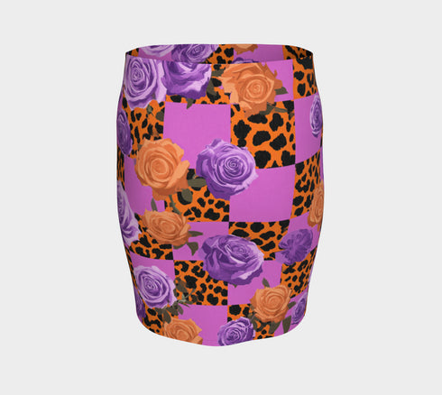 Leopard Rose Checkerboard Mini Skirt