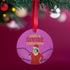 Round purple metal Christmas ornament featuring Drag Queen Divine in Santa hat and red dress with colored Christmas lights. Text reads "Have A Divine Christmas" in retro psychedelic lettering.