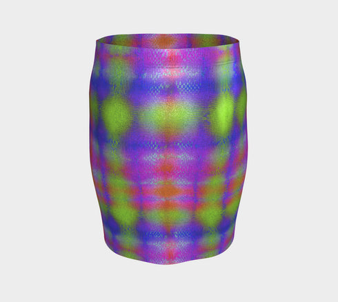 Bodycon Fitted Skirt - Neon Plaid Mini with Elastic Waist & Black Light Reactive Fabric