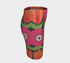 Form-fitting bodycon mini skirt with a mid-rise elastic waistband, falling to mid-thigh in smooth stretch fabric. It features a bold 70s pop art floral print: oversized hot pink flowers with cream scalloped centers, royal blue middles, and fine purple rays, beside a flaming orange tulip, royal blue geometric shapes, and olive green leaves on a black background. The all-over design is a flat dye-sublimated print in vibrant, high-contrast color, available in a smooth knit or glitter knit finish.