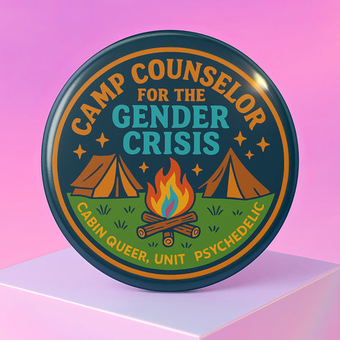 a sign that says camp counselor for the genderer crisis