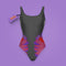 a woman's swimsuit on a purple background