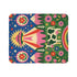 A rectangular velveteen minky blanket with a bright, maximalist design. The top half features a vibrant blue sky with a pink, green, and yellow UFO beaming rays down over hot pink snow-capped mountains. The bottom half shows a grassy green field with a white cow covered in dark spots, surrounded by large, colorful red, pink, and blue retro flowers, pine trees, and a rainbow arch at the very bottom. The reverse side is a fluffy off-white sherpa.