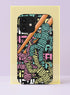 Front view of a dual layer tough phone case printed edge to edge with a bowl of ramen gone rebel. Orange chopsticks cut diagonally across the case, lifting thick tangled noodles drawn in mint teal, bubblegum pink, and butter yellow with bold black outlines. Behind the noodles, chunky distressed stencil lettering in pink, mint, and white stacks up on a black background. Anti capitalist foodie pop art phone accessory with open ports and a camera cutout.