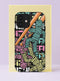 Front view of a dual layer tough phone case printed edge to edge with a bowl of ramen gone rebel. Orange chopsticks cut diagonally across the case, lifting thick tangled noodles drawn in mint teal, bubblegum pink, and butter yellow with bold black outlines. Behind the noodles, chunky distressed stencil lettering in pink, mint, and white stacks up on a black background. Anti capitalist foodie pop art phone accessory with open ports and a camera cutout.