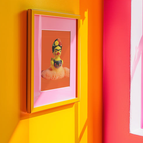 a picture of a ducky in a pink and yellow room