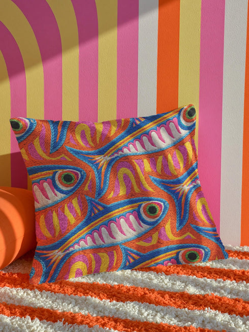 Maximalist Mediterranean Fish Pillow Cover