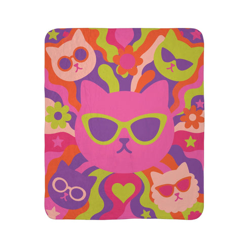 Psychedelic Trippy Cat Sherpa Blanket