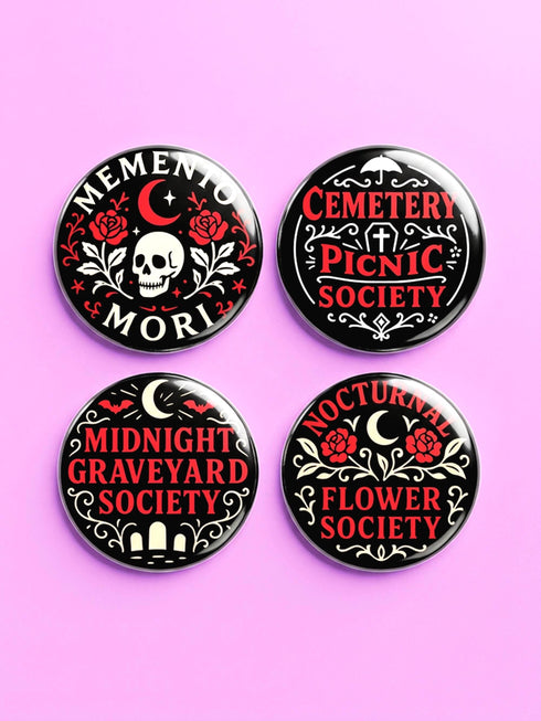 Victorian Goth Pinback Button Set: Memento Mori Skull Pin, Dark Academia Accessories