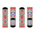 Pair of crew length socks with an all-over folk art print on a cream background. Red anatomical hearts stack vertically between symmetrical floral sprays with fine cream vessel lines, curling green stems and leaves, red flowers, purple tulip-shaped blooms, and small yellow accents. Red cuffs carry cream scrolling vines and small hearts above a scalloped border. Reinforced black heel and toe, striped ribbed cuff. Maximalist medical gift socks.