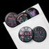 Set of five 2.25-inch round button pins featuring feminist and witchy designs with pastel artwork on a black background. Includes slogans like “Hex the System,” “Tell Me to Smile and I’ll Scream,” “Romanticize Your Rage,” “Consent or Coffin,” and “Resist.” Each button has a safety pin backing, a durable tinplate body, and a glossy, scratch and UV-resistant finish with purple, pink, teal, and mint accents.