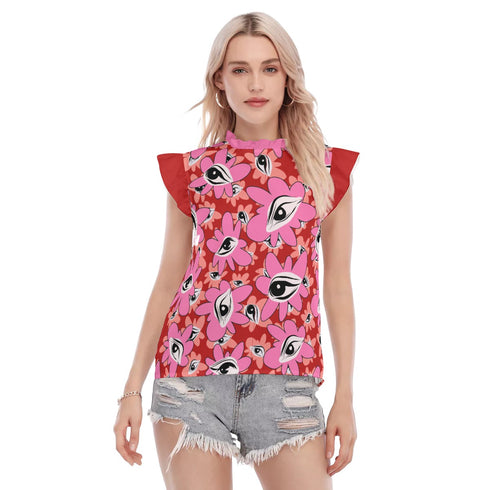 Eye Blossom Floral Ruffle Blouse in Pink