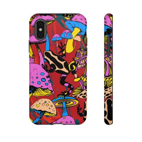 Magic Mushrooms and Frogs Phone Case in Red