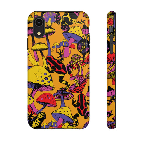 Magic Mushrooms and Frogs Phone Case in Orange