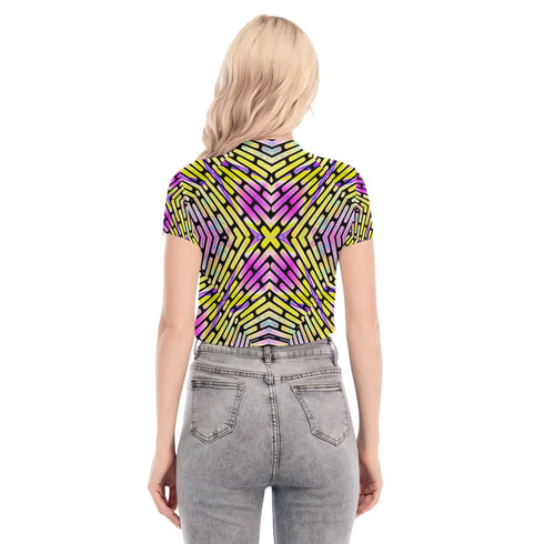 Neon Criss Cross Mesh Crop Top