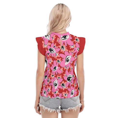 Eye Blossom Floral Ruffle Blouse in Pink