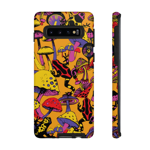 Magic Mushrooms and Frogs Phone Case in Orange