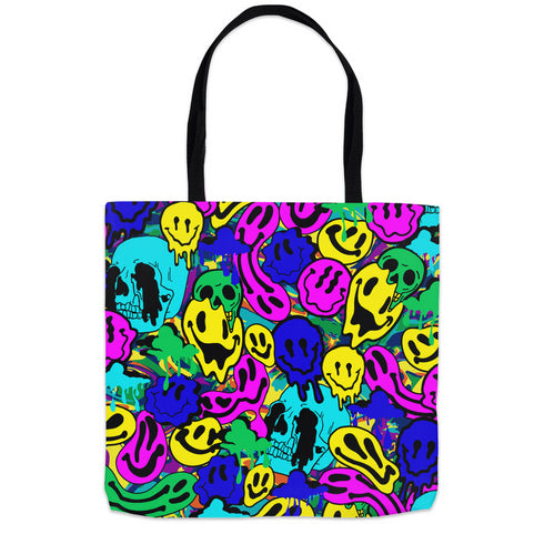 Melted Neon Smiley Print Tote Bag in Blue