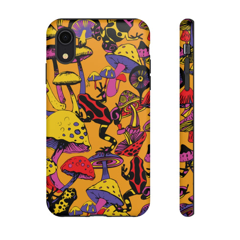 Magic Mushrooms and Frogs Phone Case in Orange