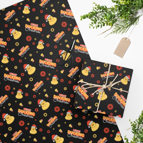 Black Merry Ducking Christmas Wrapping Paper