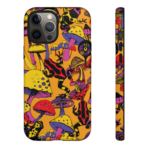 Magic Mushrooms and Frogs Phone Case in Orange